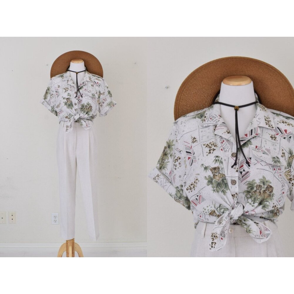Plus Size Vintage 90s Paper-Thin Cotton/Poly Jungle Shirt size 16W